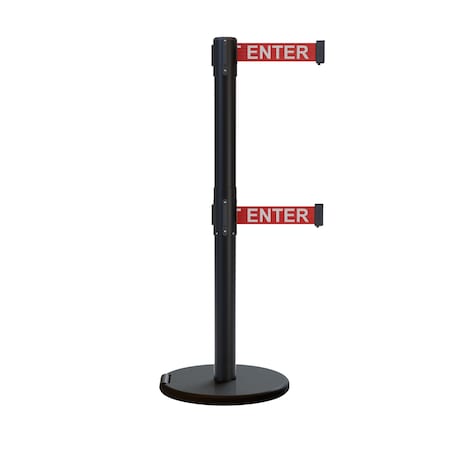 Montour Line Retractable Double Belt Rolling Stanchion, Red, 9 ft Length, 2.5 ft Post Height P400DRL-BK-CAURW-90